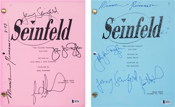 Lot of (2) "Seinfeld" Cast-Signed Scripts of "The Non-Fat Yogurt" & "The Chicken Roaster" Signed By Seinfeld, Richards, Alexander & Louis-Dreyfus (Beckett) 